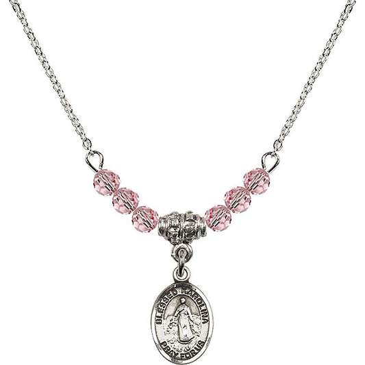 Sterling Silver Blessed Karolina Kozkowna Birthstone Necklace with Light Rose Beads - 9283