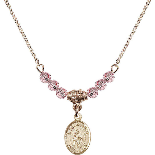 14kt Gold Filled Saint Deborah Birthstone Necklace with Light Rose Beads - 9286