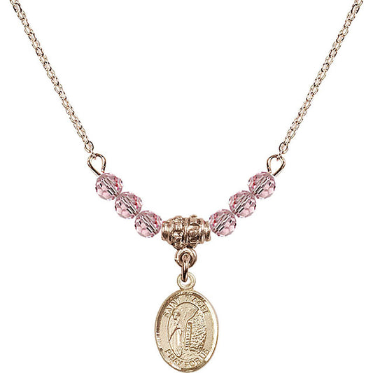 14kt Gold Filled Saint Fiacre Birthstone Necklace with Light Rose Beads - 9298