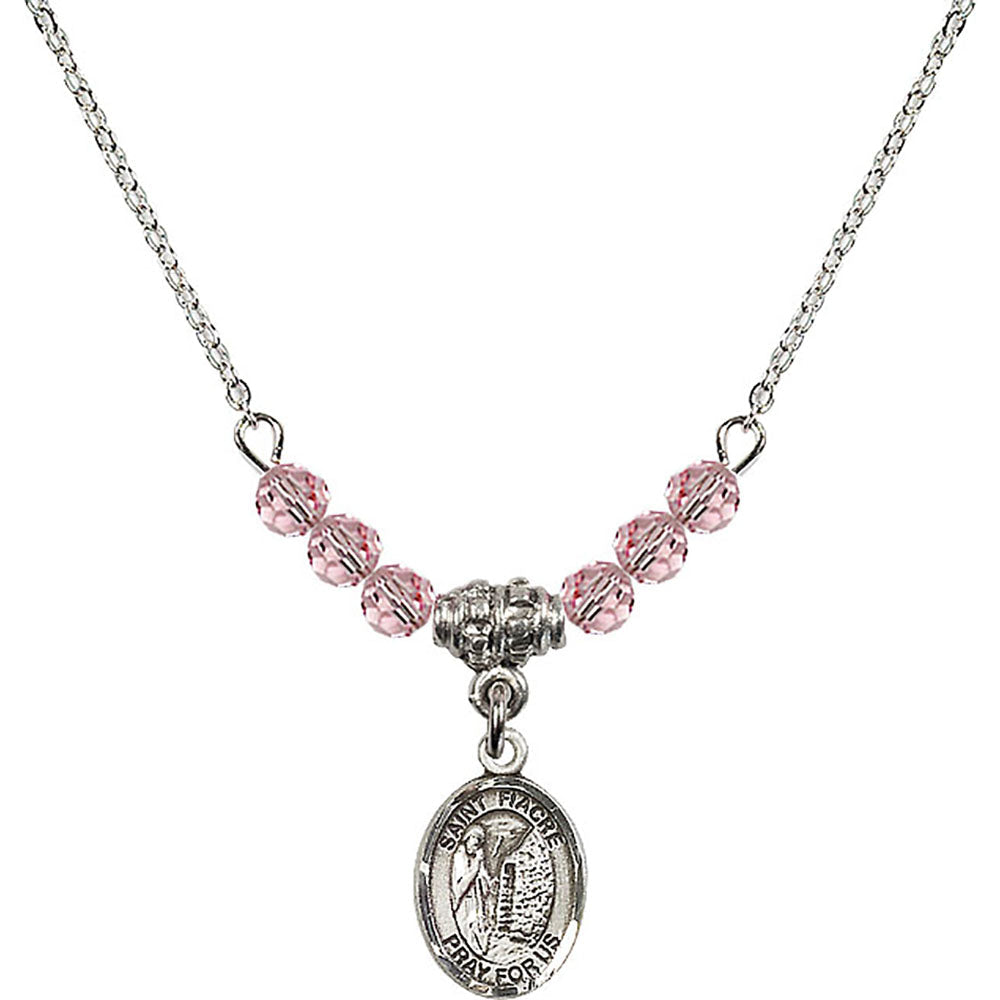Sterling Silver Saint Fiacre Birthstone Necklace with Light Rose Beads - 9298