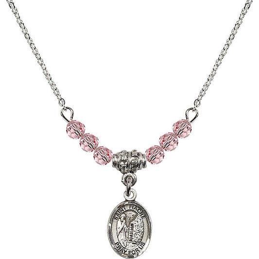 Sterling Silver Saint Fiacre Birthstone Necklace with Light Rose Beads - 9298