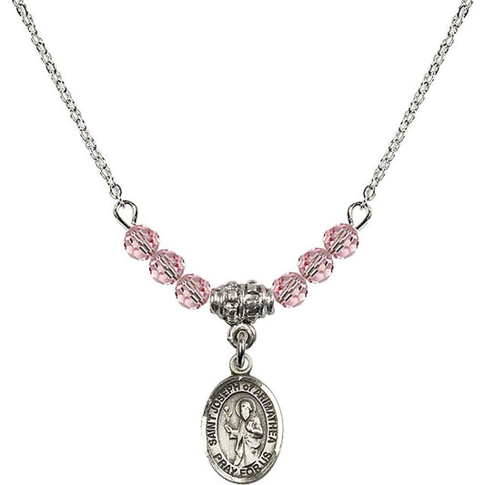 Sterling Silver Saint Joseph of Arimathea Birthstone Necklace with Light Rose Beads - 9300