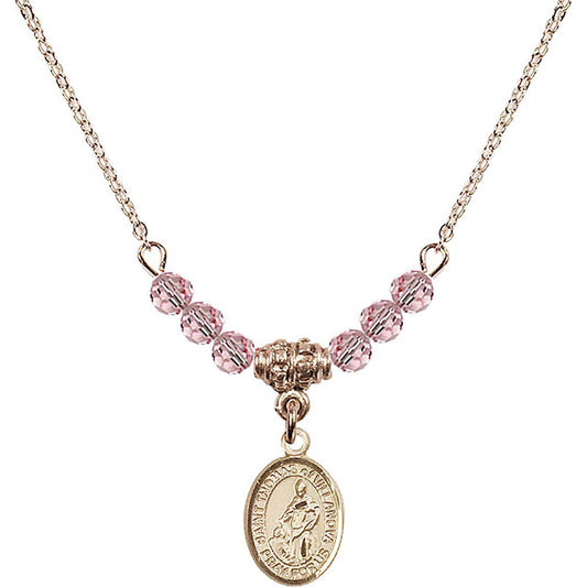 14kt Gold Filled Saint Thomas of Villanova Birthstone Necklace with Light Rose Beads - 9304