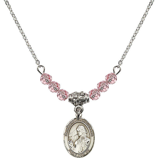 Sterling Silver Saint Finnian of Clonard Birthstone Necklace with Light Rose Beads - 9308