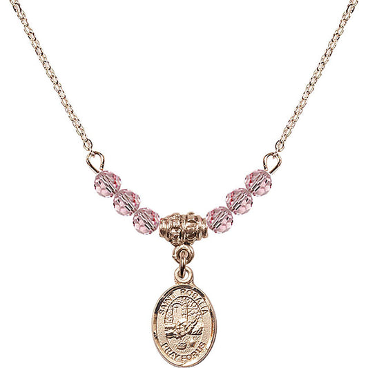 14kt Gold Filled Saint Rosalia Birthstone Necklace with Light Rose Beads - 9309