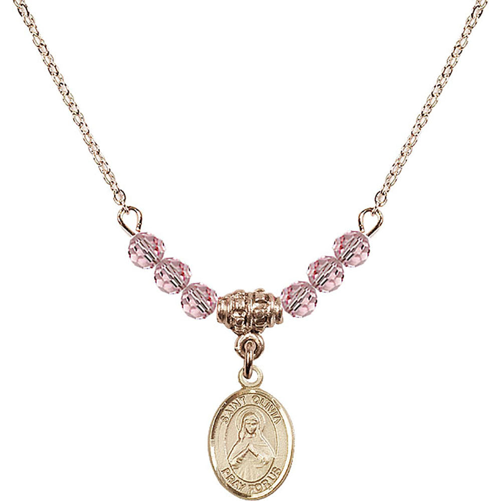 14kt Gold Filled Saint Olivia Birthstone Necklace with Light Rose Beads - 9312
