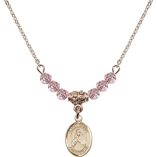 14kt Gold Filled Saint Olivia Birthstone Necklace with Light Rose Beads - 9312