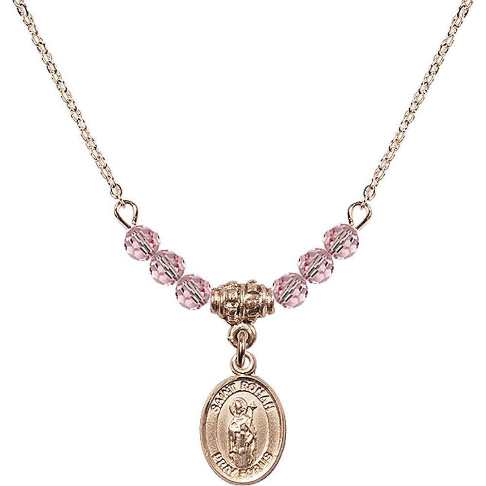 14kt Gold Filled Saint Ronan Birthstone Necklace with Light Rose Beads - 9315