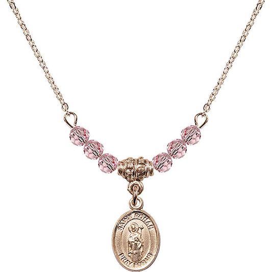 14kt Gold Filled Saint Ronan Birthstone Necklace with Light Rose Beads - 9315