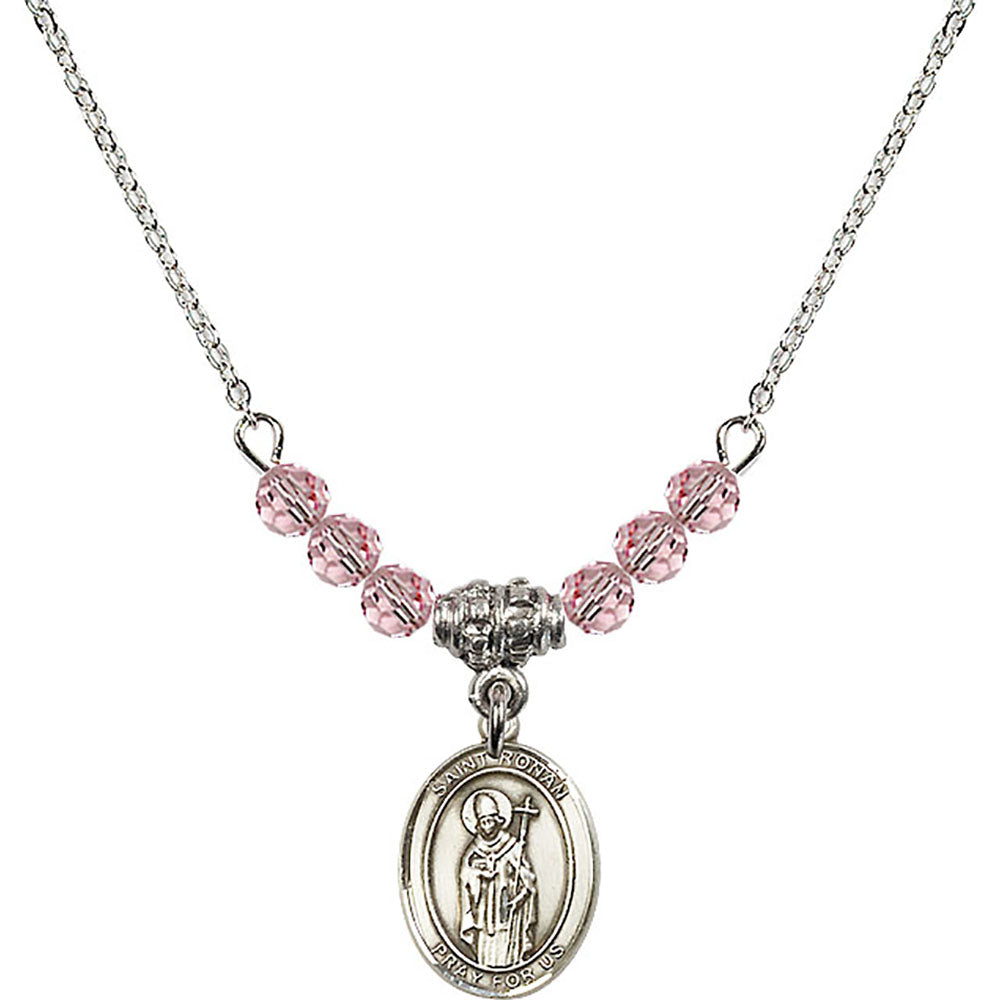 Sterling Silver Saint Ronan Birthstone Necklace with Light Rose Beads - 9315