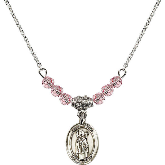 Sterling Silver Saint Ronan Birthstone Necklace with Light Rose Beads - 9315