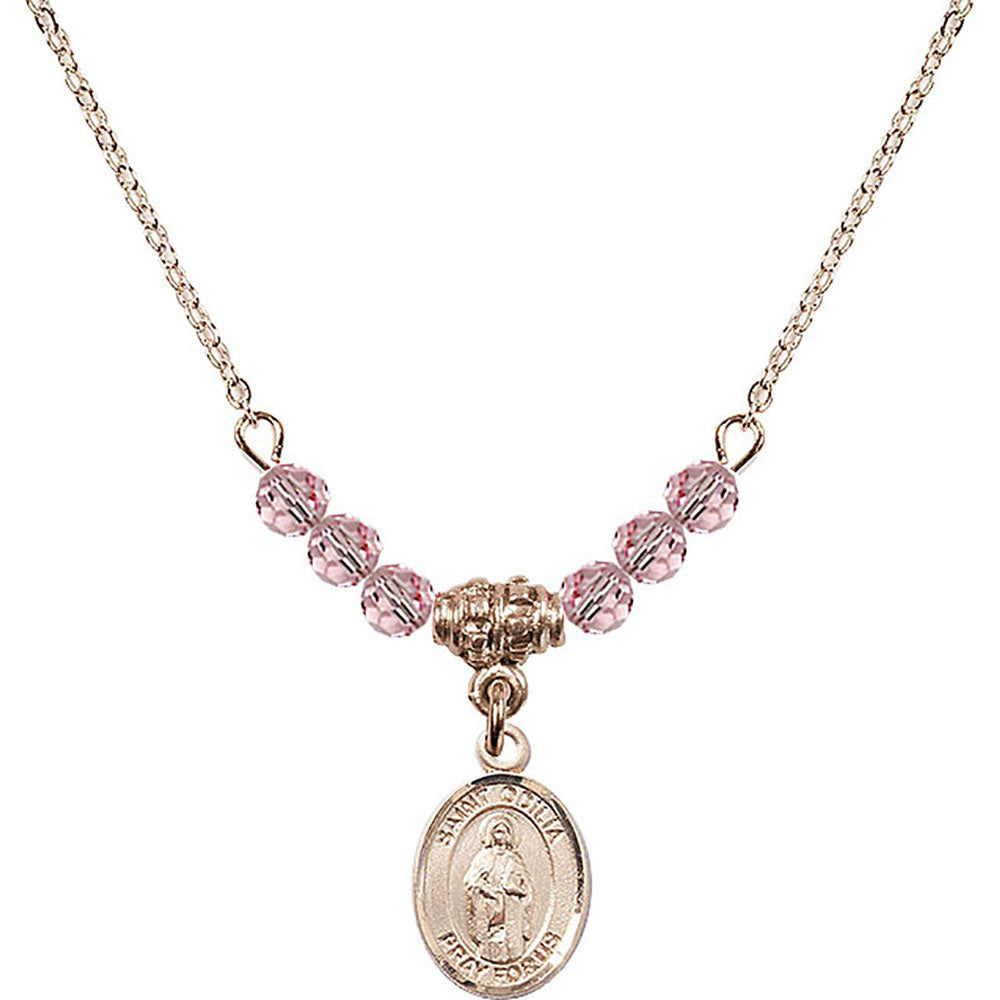 14kt Gold Filled Saint Odilia Birthstone Necklace with Light Rose Beads - 9319