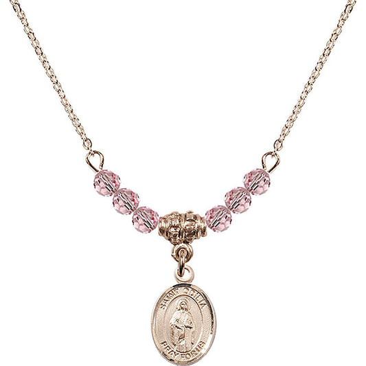 14kt Gold Filled Saint Odilia Birthstone Necklace with Light Rose Beads - 9319