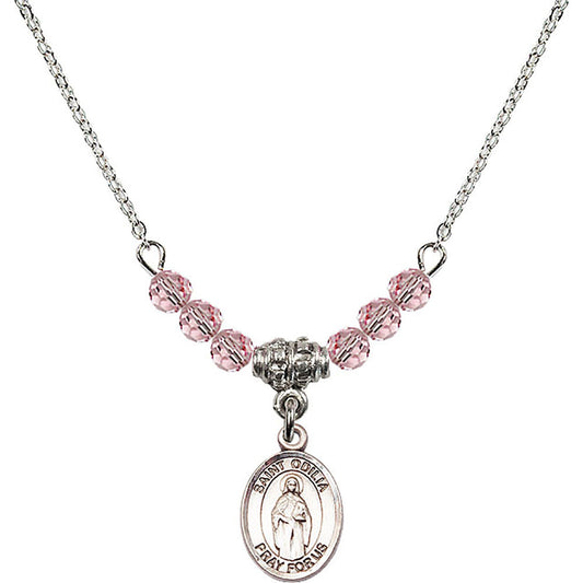 Sterling Silver Saint Odilia Birthstone Necklace with Light Rose Beads - 9319