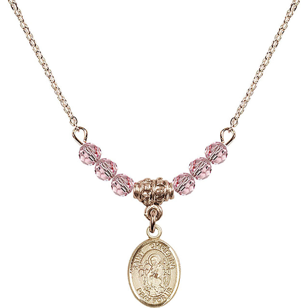 14kt Gold Filled Saint Christina the Astonishing Birthstone Necklace with Light Rose Beads - 9320