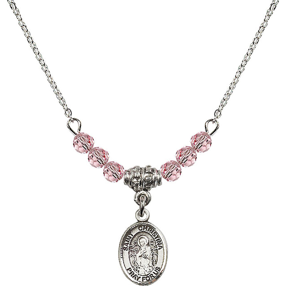 Sterling Silver Saint Christina the Astonishing Birthstone Necklace with Light Rose Beads - 9320