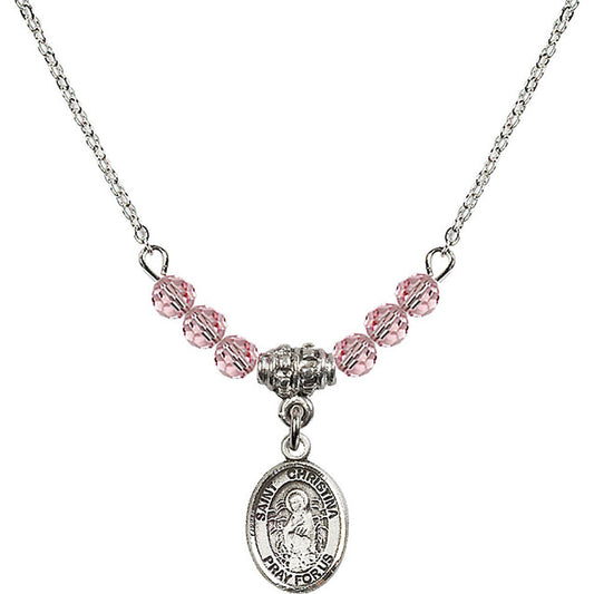 Sterling Silver Saint Christina the Astonishing Birthstone Necklace with Light Rose Beads - 9320