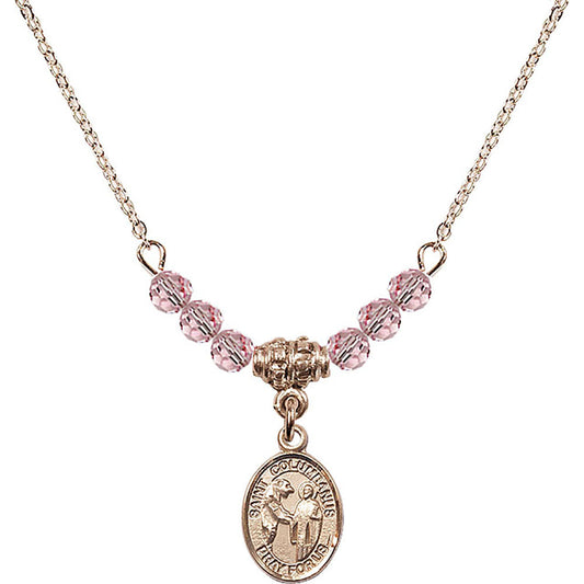 14kt Gold Filled Saint Columbanus Birthstone Necklace with Light Rose Beads - 9321