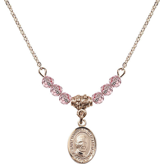 14kt Gold Filled Saint Hannibal Birthstone Necklace with Light Rose Beads - 9327
