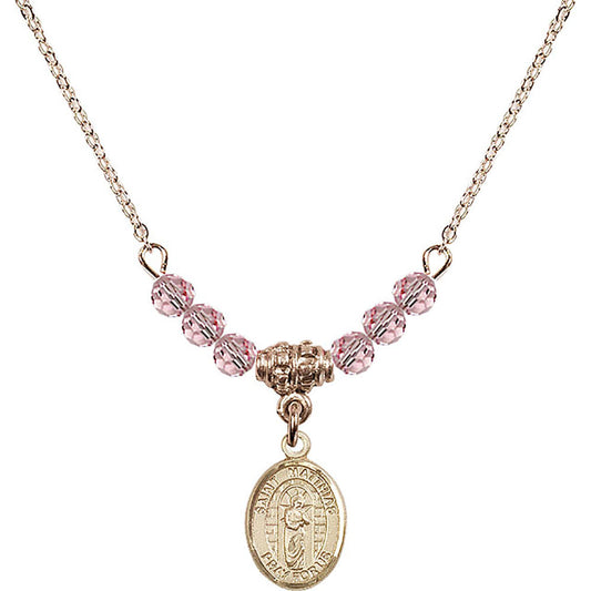 14kt Gold Filled Saint Matthias the Apostle Birthstone Necklace with Light Rose Beads - 9331