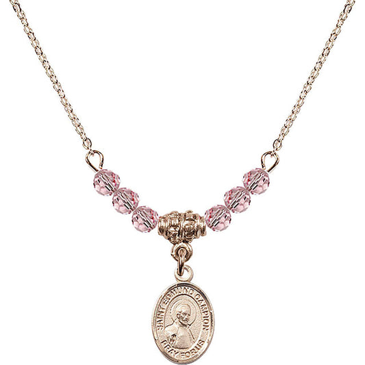 14kt Gold Filled Saint Edmund Campion Birthstone Necklace with Light Rose Beads - 9333