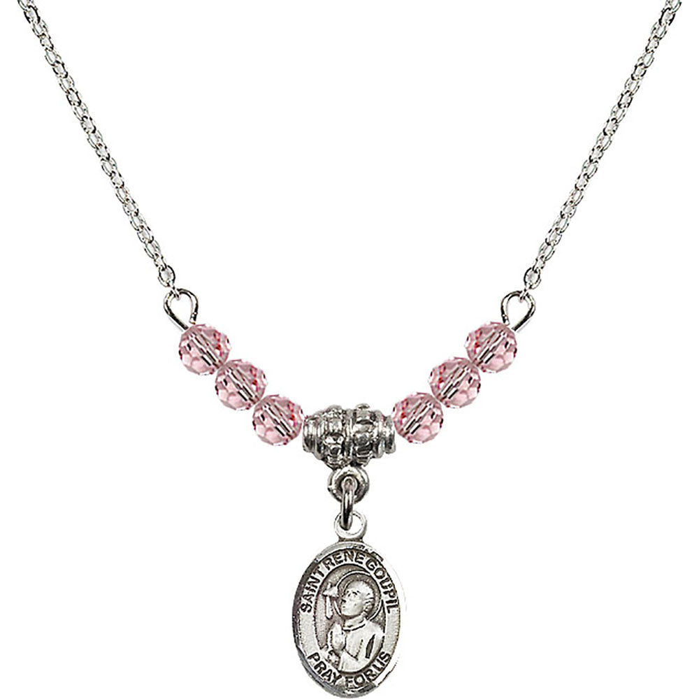 Sterling Silver Saint Rene Goupil Birthstone Necklace with Light Rose Beads - 9334