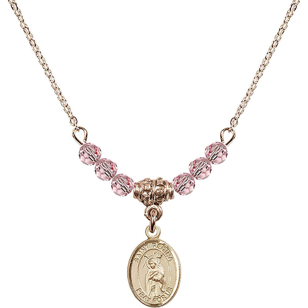 14kt Gold Filled Saint Regina Birthstone Necklace with Light Rose Beads - 9335