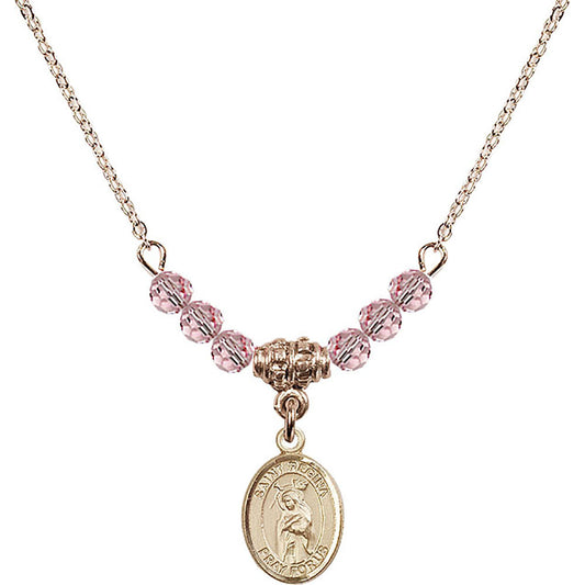 14kt Gold Filled Saint Regina Birthstone Necklace with Light Rose Beads - 9335