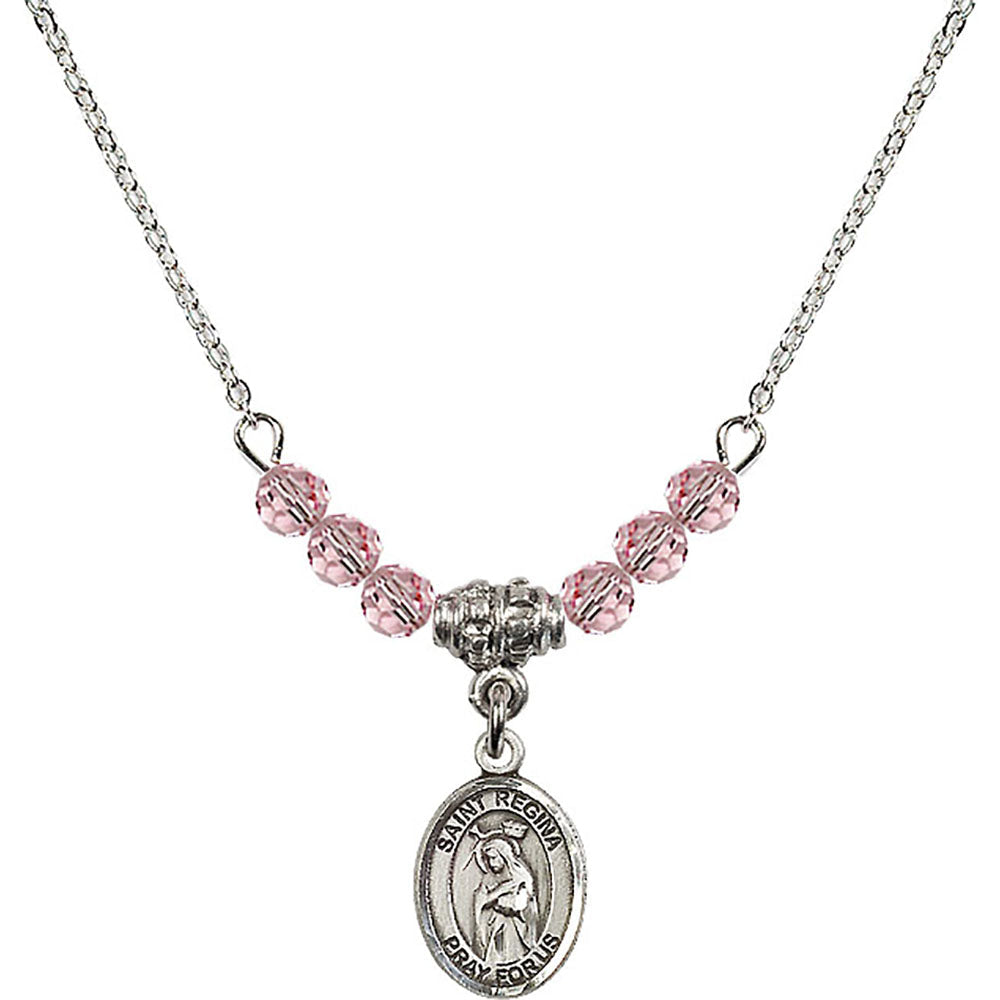 Sterling Silver Saint Regina Birthstone Necklace with Light Rose Beads - 9335