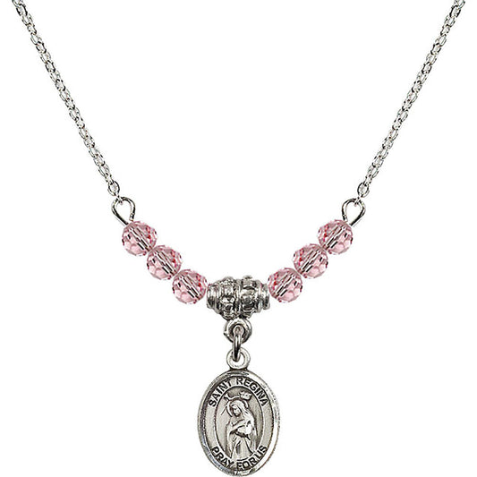 Sterling Silver Saint Regina Birthstone Necklace with Light Rose Beads - 9335