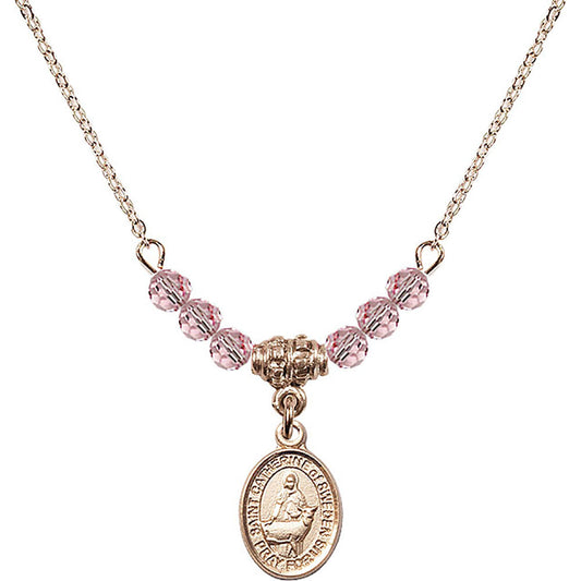 14kt Gold Filled Saint Catherine of Sweden Birthstone Necklace with Light Rose Beads - 9336
