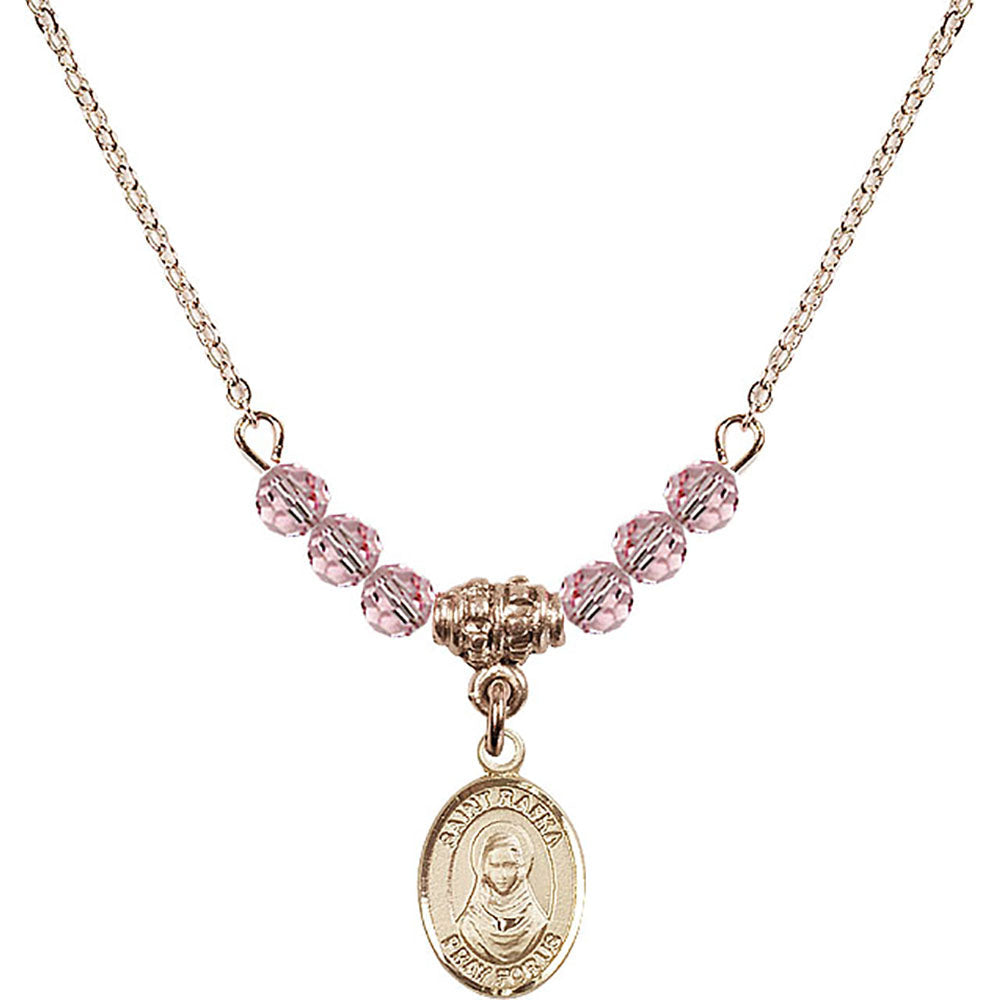 14kt Gold Filled Saint Rafka Birthstone Necklace with Light Rose Beads - 9338