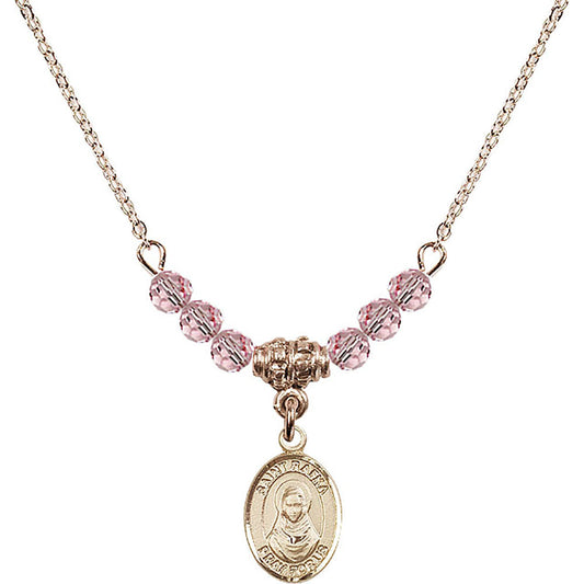 14kt Gold Filled Saint Rafka Birthstone Necklace with Light Rose Beads - 9338