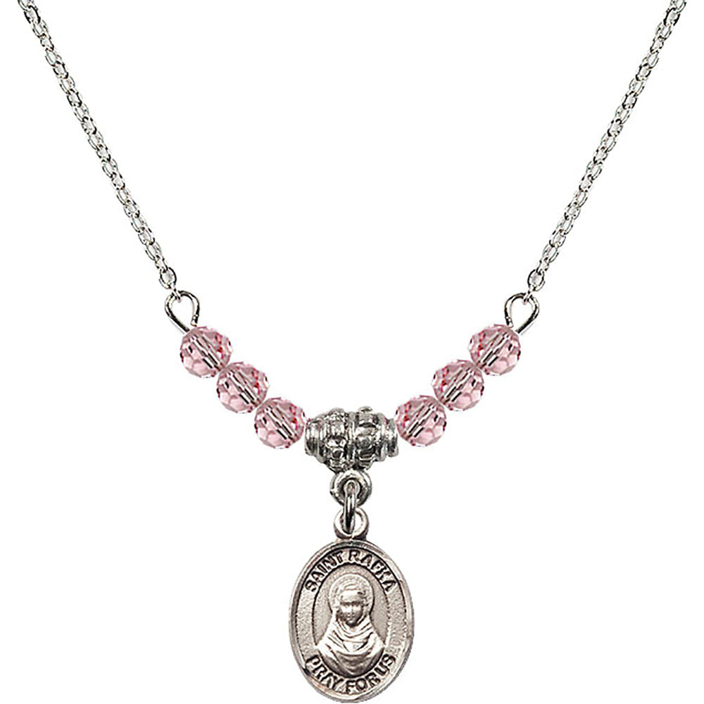 Sterling Silver Saint Rafka Birthstone Necklace with Light Rose Beads - 9338