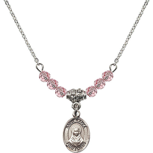 Sterling Silver Saint Rafka Birthstone Necklace with Light Rose Beads - 9338