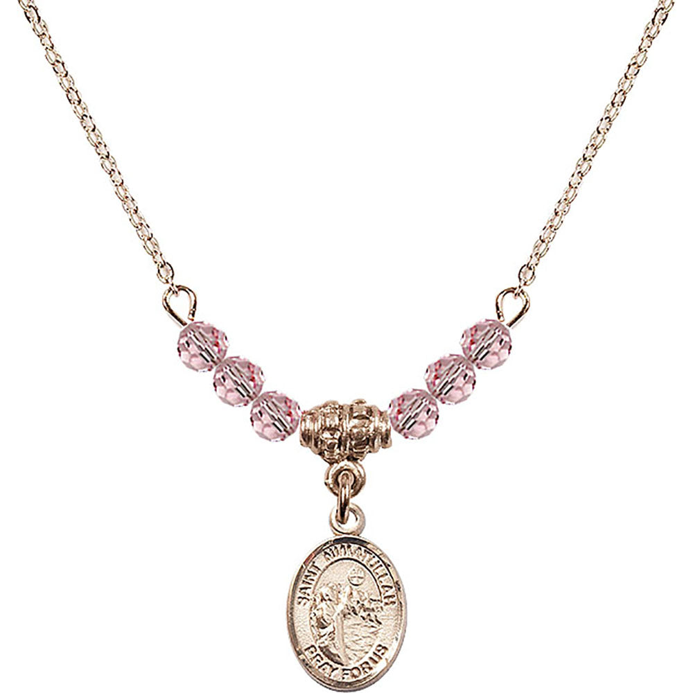 14kt Gold Filled Saint Nimatullah Birthstone Necklace with Light Rose Beads - 9339