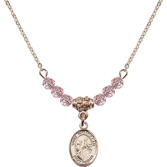 14kt Gold Filled Saint Nimatullah Birthstone Necklace with Light Rose Beads - 9339