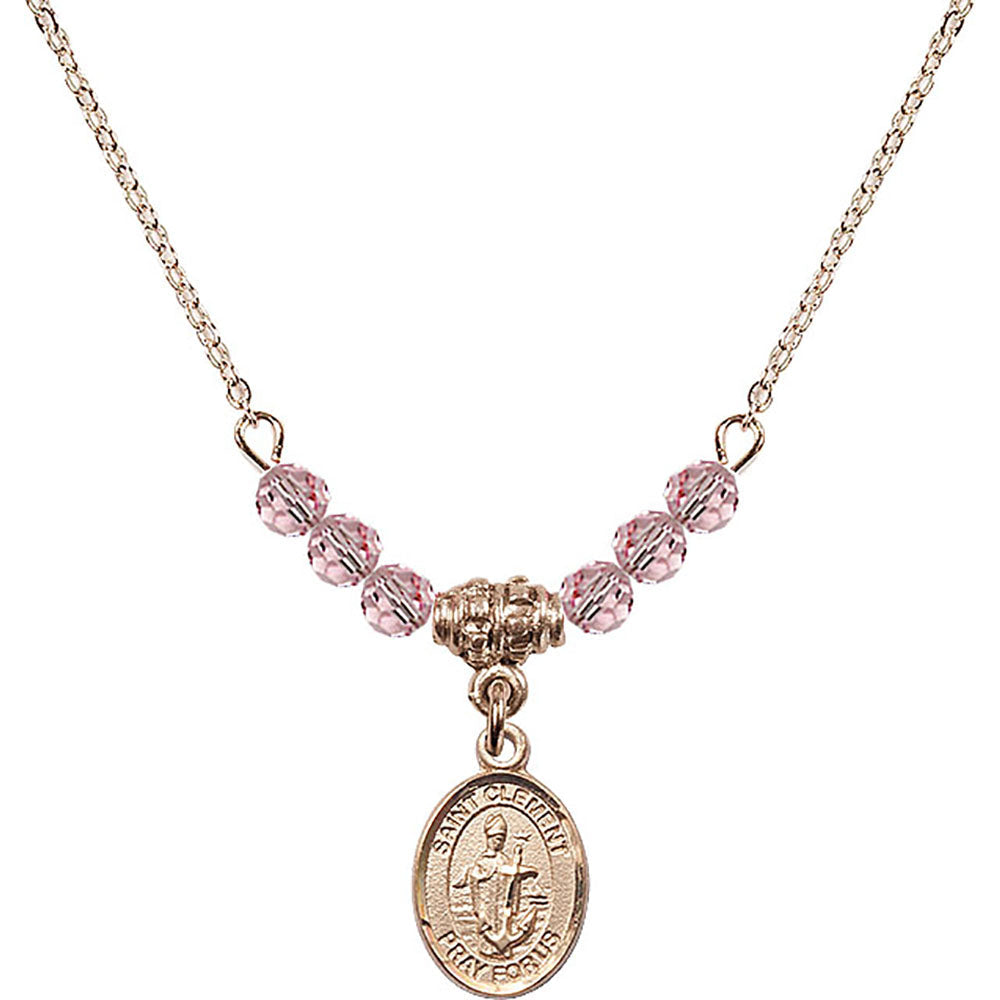 14kt Gold Filled Saint Clement Birthstone Necklace with Light Rose Beads - 9340