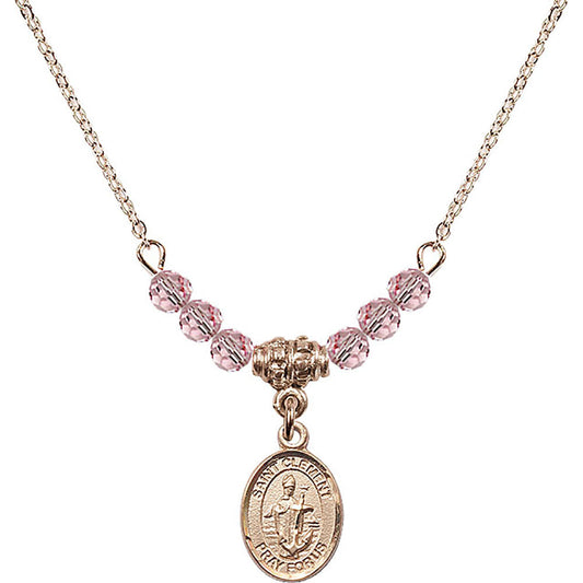 14kt Gold Filled Saint Clement Birthstone Necklace with Light Rose Beads - 9340