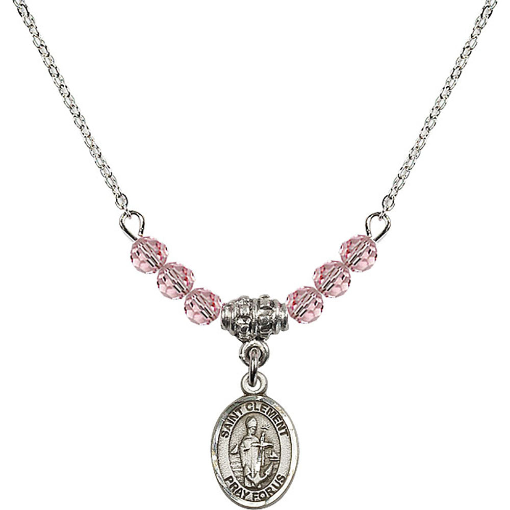 Sterling Silver Saint Clement Birthstone Necklace with Light Rose Beads - 9340