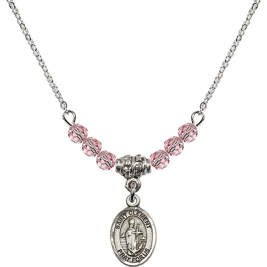 Sterling Silver Saint Clement Birthstone Necklace with Light Rose Beads - 9340