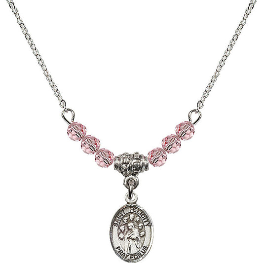 Sterling Silver Saint Felicity Birthstone Necklace with Light Rose Beads - 9341