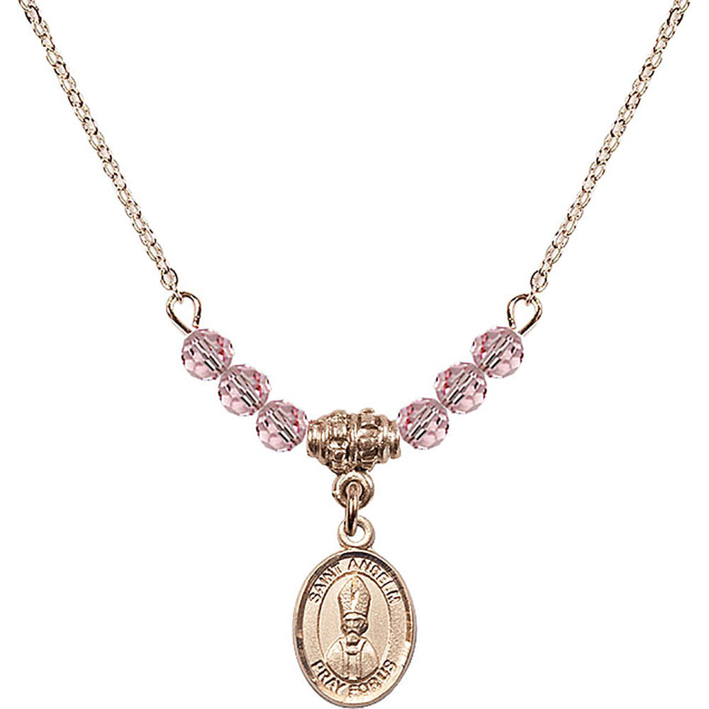 14kt Gold Filled Saint Anselm of Canterbury Birthstone Necklace with Light Rose Beads - 9342