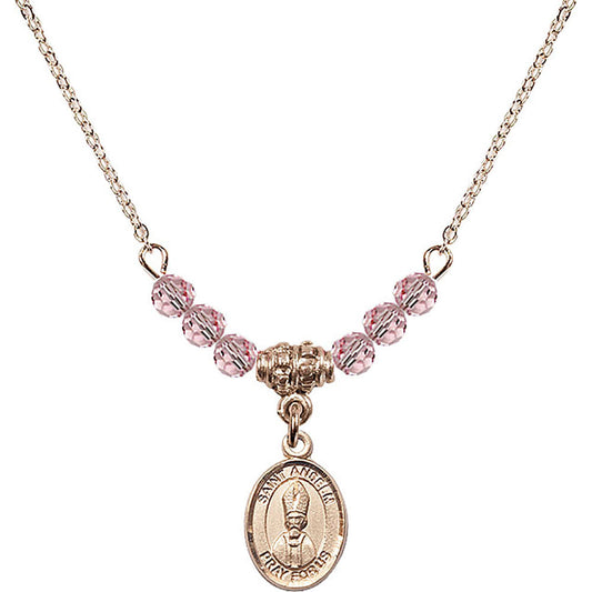 14kt Gold Filled Saint Anselm of Canterbury Birthstone Necklace with Light Rose Beads - 9342
