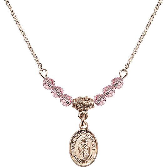 14kt Gold Filled Saint Thomas A Becket Birthstone Necklace with Light Rose Beads - 9344