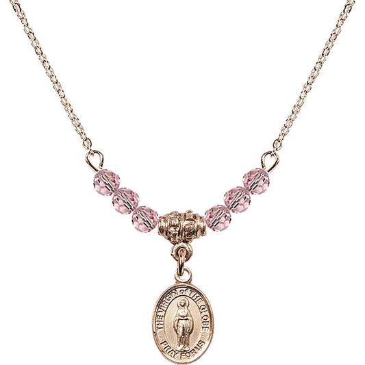 14kt Gold Filled Virgin of the Globe Birthstone Necklace with Light Rose Beads - 9345