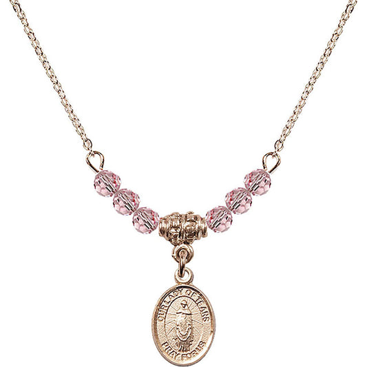 14kt Gold Filled Our Lady of Tears Birthstone Necklace with Light Rose Beads - 9346