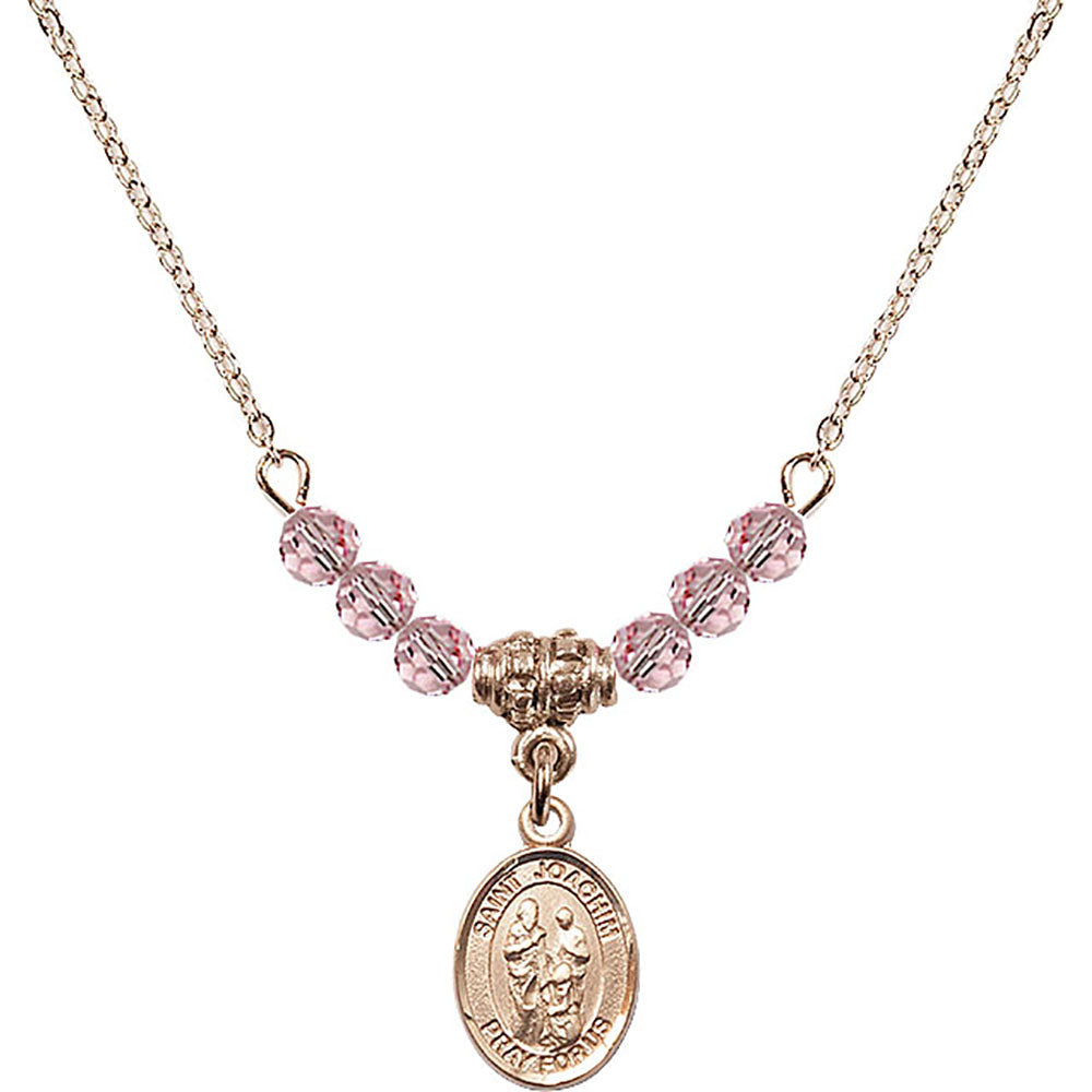14kt Gold Filled Saint Joachim Birthstone Necklace with Light Rose Beads - 9348