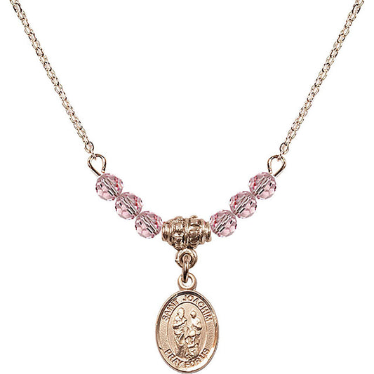 14kt Gold Filled Saint Joachim Birthstone Necklace with Light Rose Beads - 9348