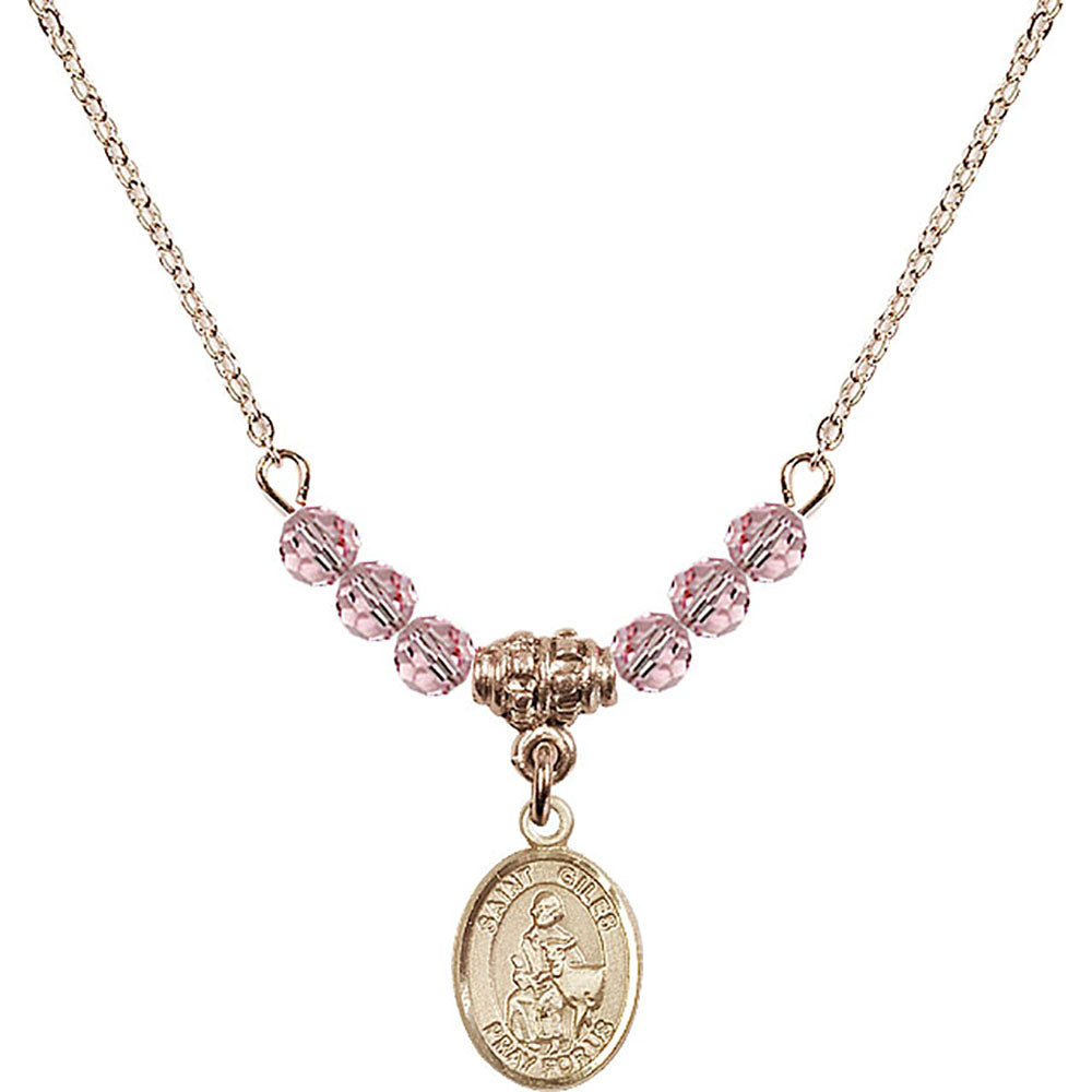 14kt Gold Filled Saint Giles Birthstone Necklace with Light Rose Beads - 9349